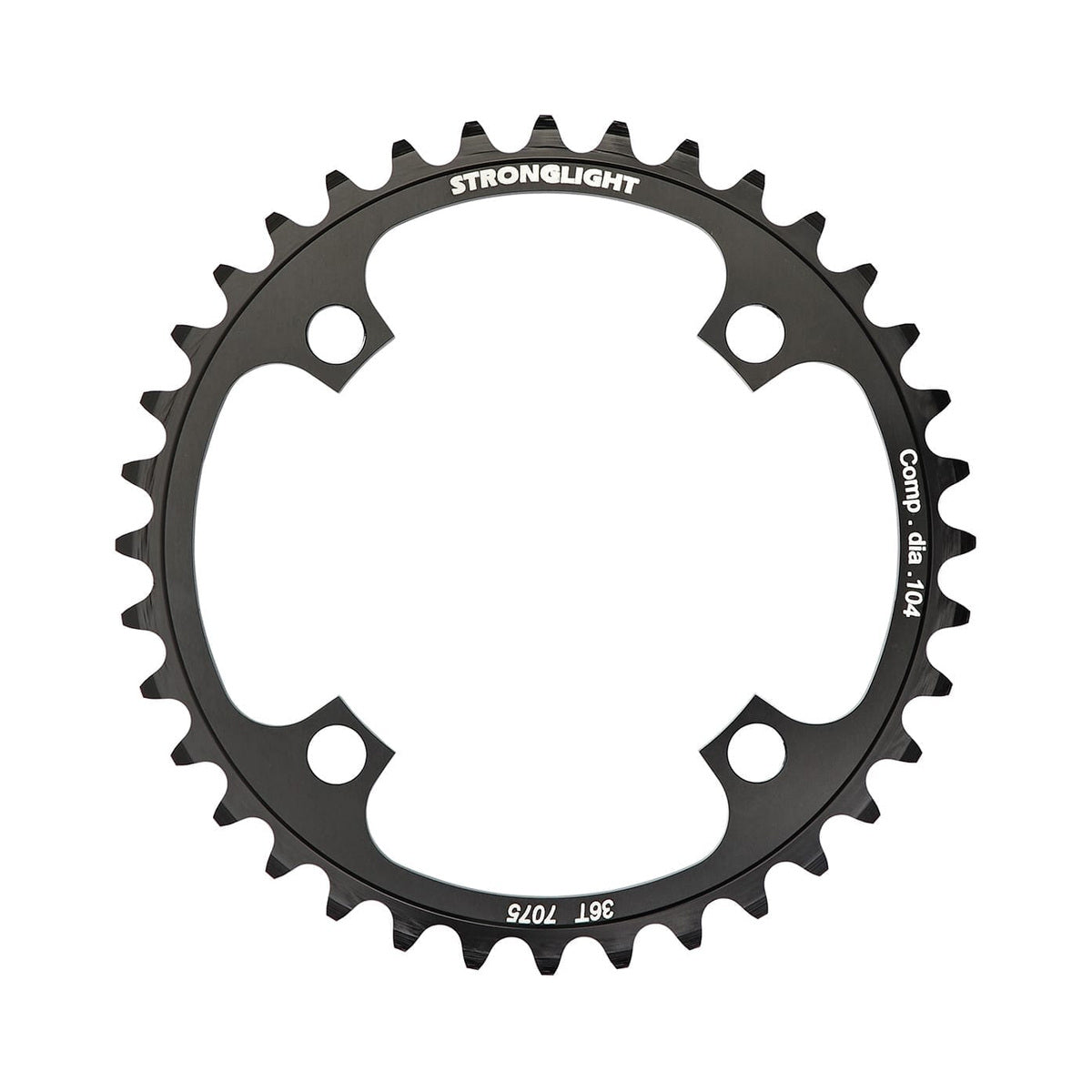 Einfach-Kettenblatt STRONGLIGHT Aluminium 7075 DH 8/9-fach, 4-Loch, 104 mm — Kettenblatt auf weißem Hintergrund