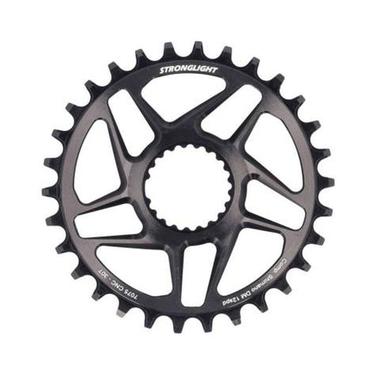 Einfach-Kettenblatt STRONGLIGHT 12-fach Shimano Direct Mount Schwarz — Kettenblatt auf weißem Hintergrund