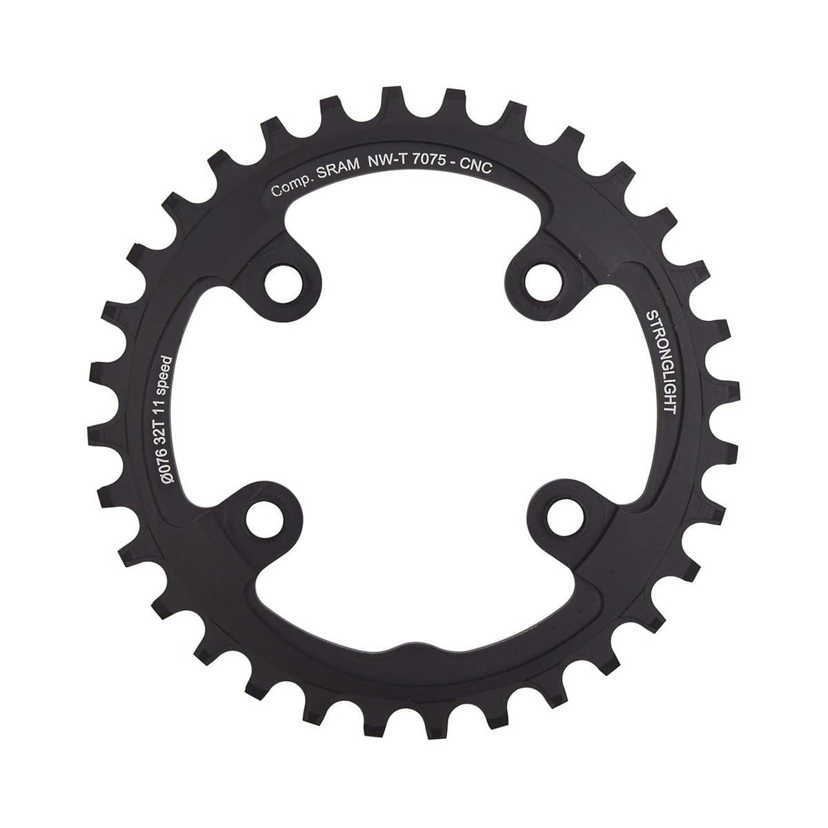 Einfach-Kettenblatt STRONGLIGHT Aluminium 7075 SCHMAL-BREIT Sram XX1 11-fach, 4-Loch, 76 mm — Kettenblatt auf weißem Hintergrund
