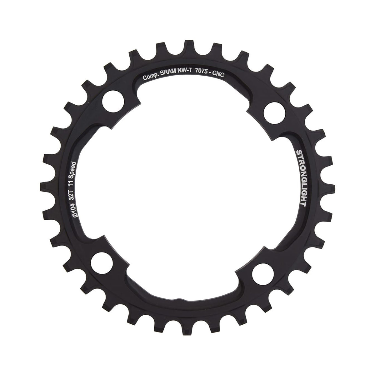Plateau Mono STRONGLIGHT ALU 7075 NARROW WIDE Sram X01 11V 4 Trous 104mm — vue du plateau sur fond blanc