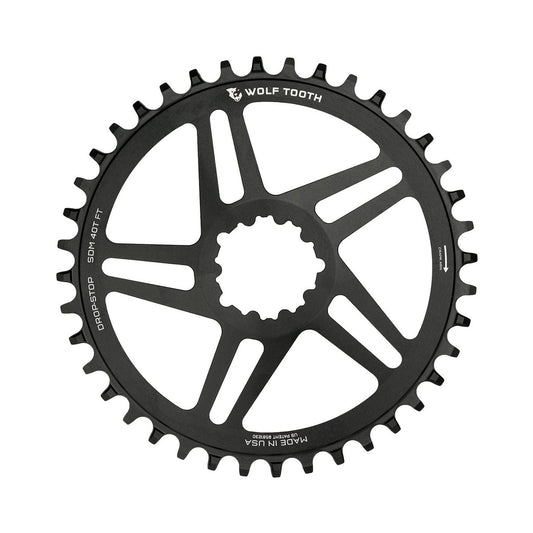 Plateau Mono WOLF TOOTH 10/11/12V Sram Direct Mount Offset 6mm Noir — vue du plateau sur fond blanc