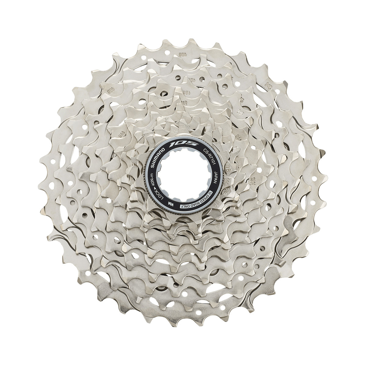 SHIMANO 105 CS-R7101 12-fach-Kassette – Hauptfoto vor weißem Hintergrund