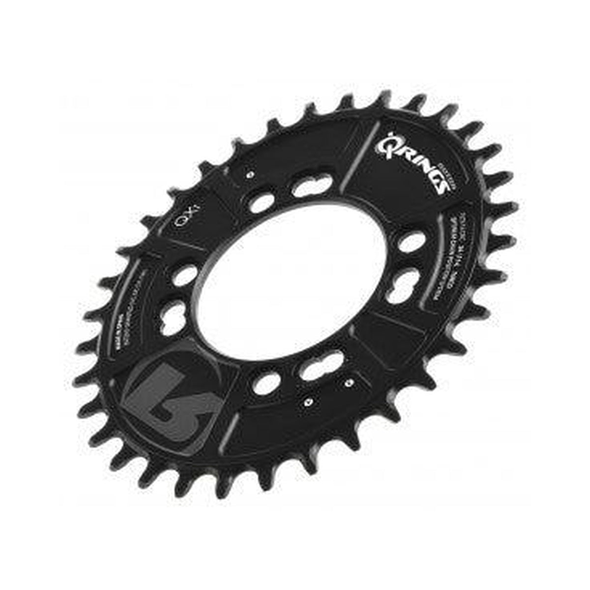 Ovales ROTOR QX1 NARROW WIDE 1-fach-Kettenblatt, 9/10/11/12-fach, 4-Loch, 76 mm — Kettenblatt auf weißem Hintergrund