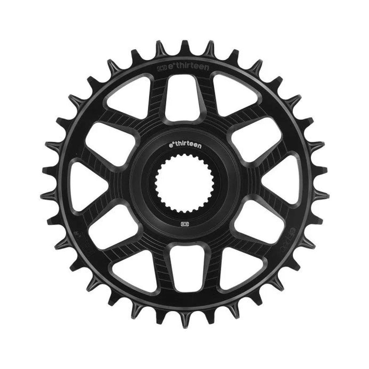 Plateau Mono E-THIRTEEN HELIX RACE E-SPEC 11/12V Direct Mount Bosch Gen4 Offset 15mm Noir — vue du plateau sur fond blanc