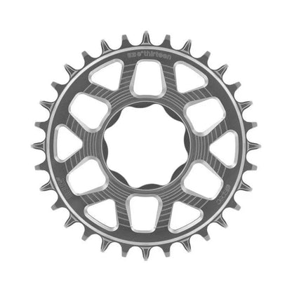 Plateau Mono E-THIRTEEN HELIX RACE E-SPEC 11/12V Direct Mount TQ HPR50 Argent — vue du plateau sur fond blanc