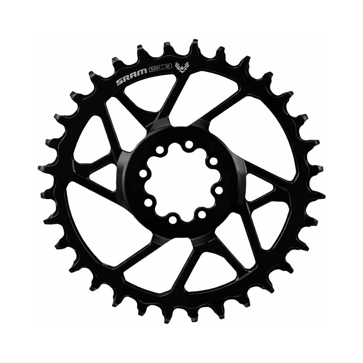 SRAM S1000 T-TYPE EAGLE BOOST 1-fach-Kettenblatt, 12-fach, Aluminium, Direct Mount, 3 mm Versatz, Schwarz — Kettenblatt auf weißem Hintergrund