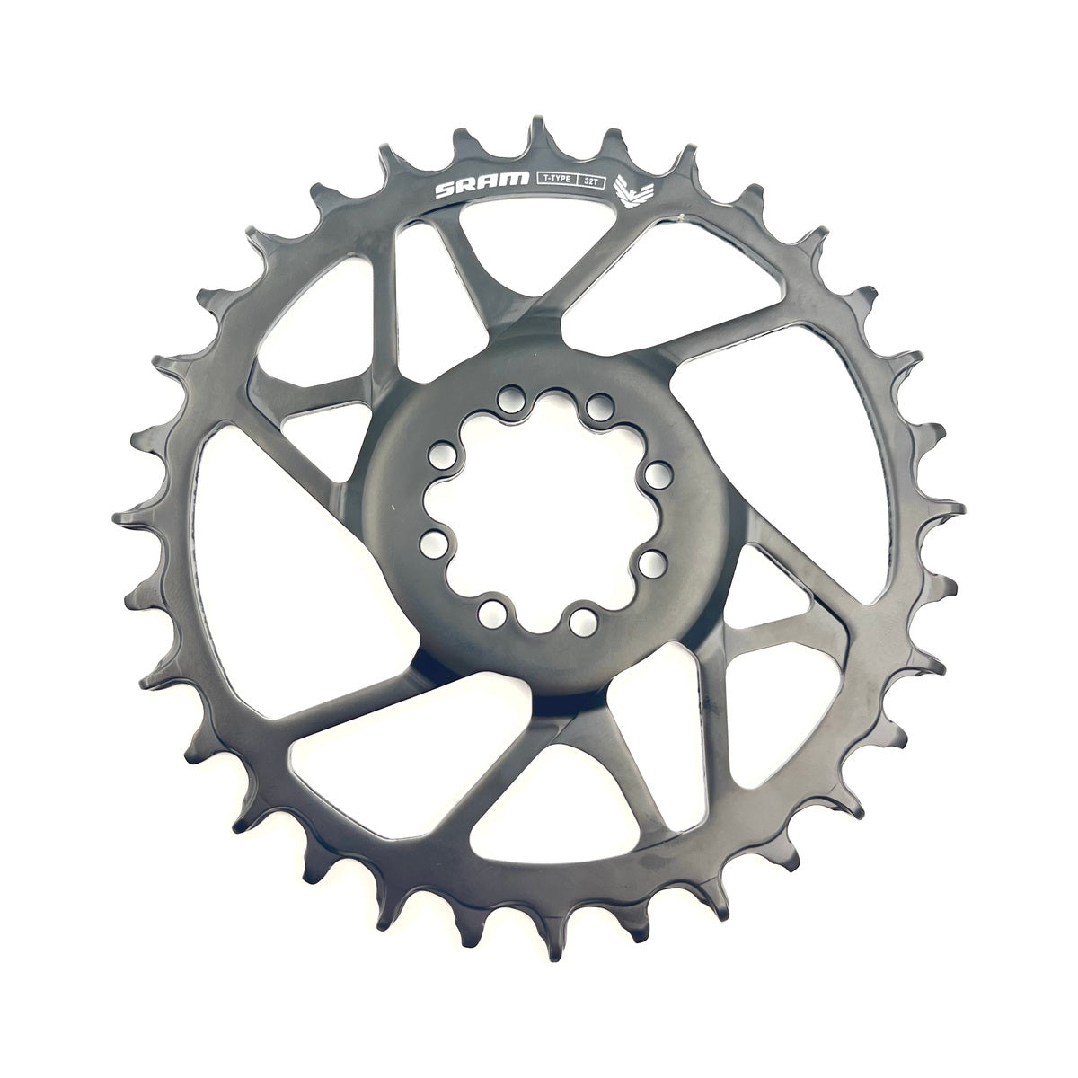 SRAM S1000 T-TYPE EAGLE BOOST 1-fach-Kettenblatt, 12-fach, Stahl, Direct Mount, 3 mm Versatz, Schwarz — Kettenblatt auf weißem Hintergrund