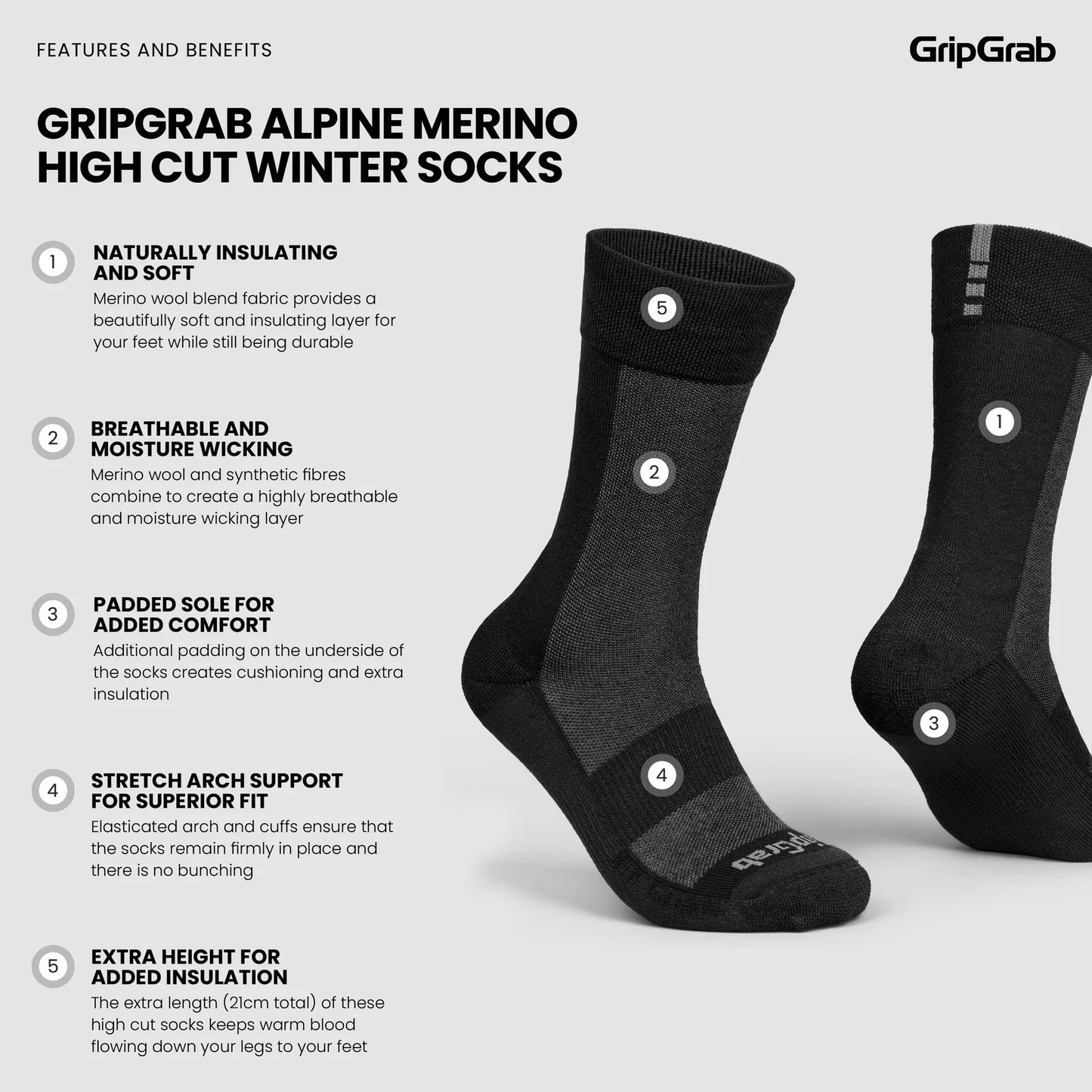 Chaussettes GRIPGRAB ALPINE MERINO HIGH Noir