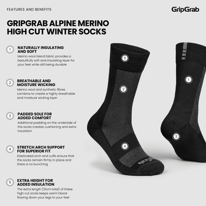 Chaussettes GRIPGRAB ALPINE MERINO HIGH Noir