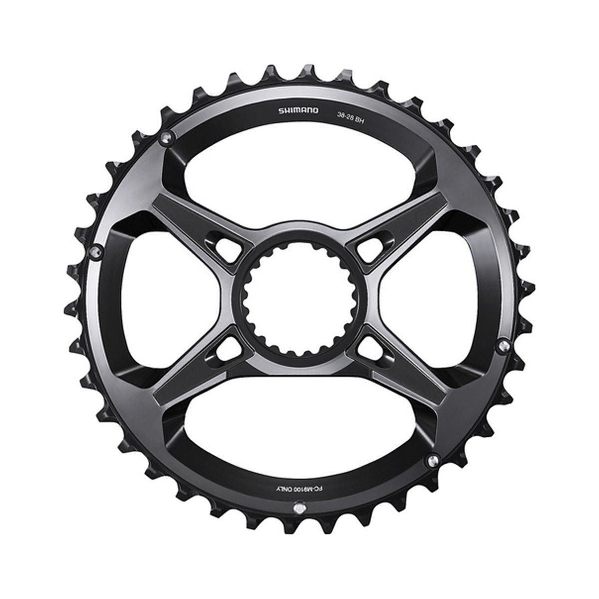Äußeres SHIMANO XTR Kettenblatt für FC-M9100-2 (28–38 Zähne), 12-fach — Kettenblatt auf weißem Hintergrund