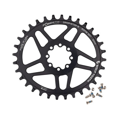 Plateau Mono Oval WOLF TOOTH 12V SRAM Direct Mount 8 vis Offset 3mm — vue du plateau sur fond blanc