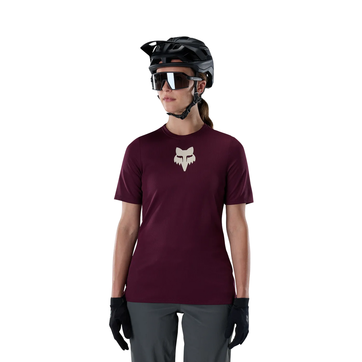 Maillot FOX RANGER HEAD Femme Manches Courtes Bordeaux