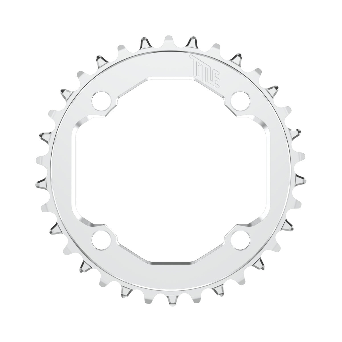 Plateau TITLE CR1-E 12V Shimano 104 BCD Chrome — vue du plateau sur fond blanc