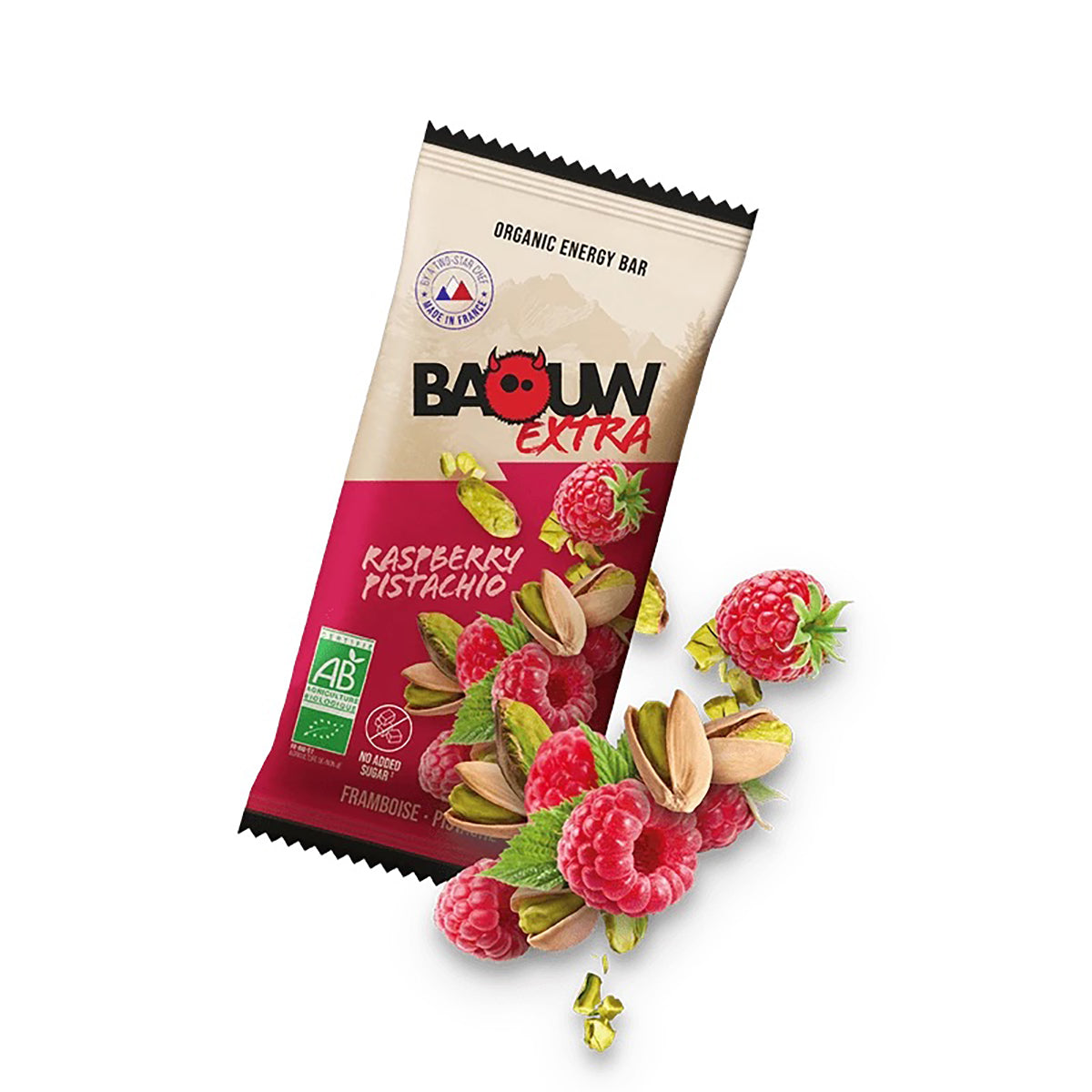 Barre Énergétique BAOUW BIO EXTRA Framboise-Pistache (50g)