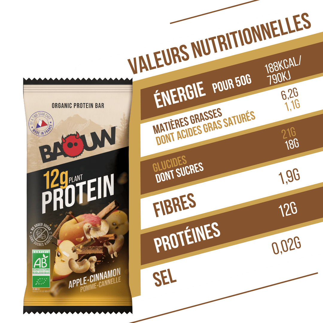 Barre Protéinée BAOUW BIO EXTRA Pomme/Cannelle (50g)