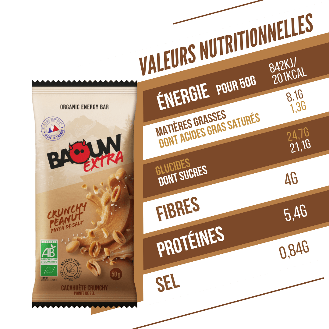 Barre Énergétique BAOUW BIO EXTRA Cacahuète Crunchy (50g)