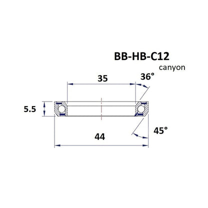 Steuersatzlager BLACK BEARING Canyon C12 36/45° (35 x 44 x 5,5 mm)