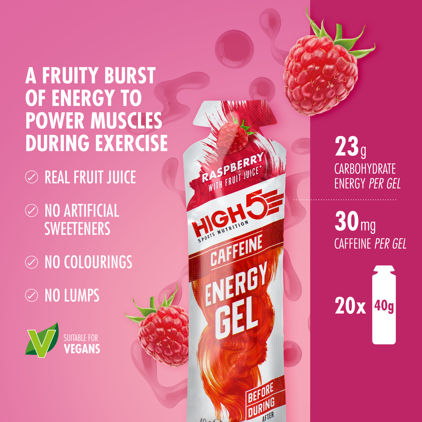 Gel Énergétique HIGH5 ENERGY GEL Caffeine (40g) Framboise