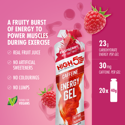 Gel Énergétique HIGH5 ENERGY GEL Caffeine (40g) Framboise