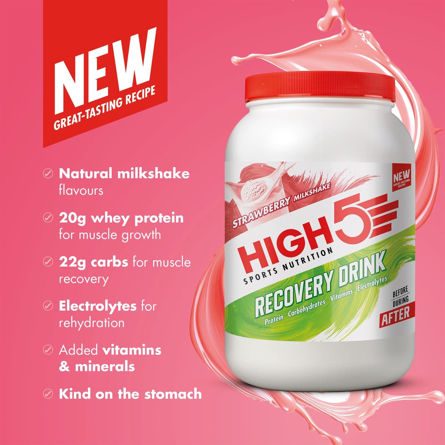 Boisson de Récupération HIGH5 RECOVERY DRINK (1.6kg) Fraise Milkshake