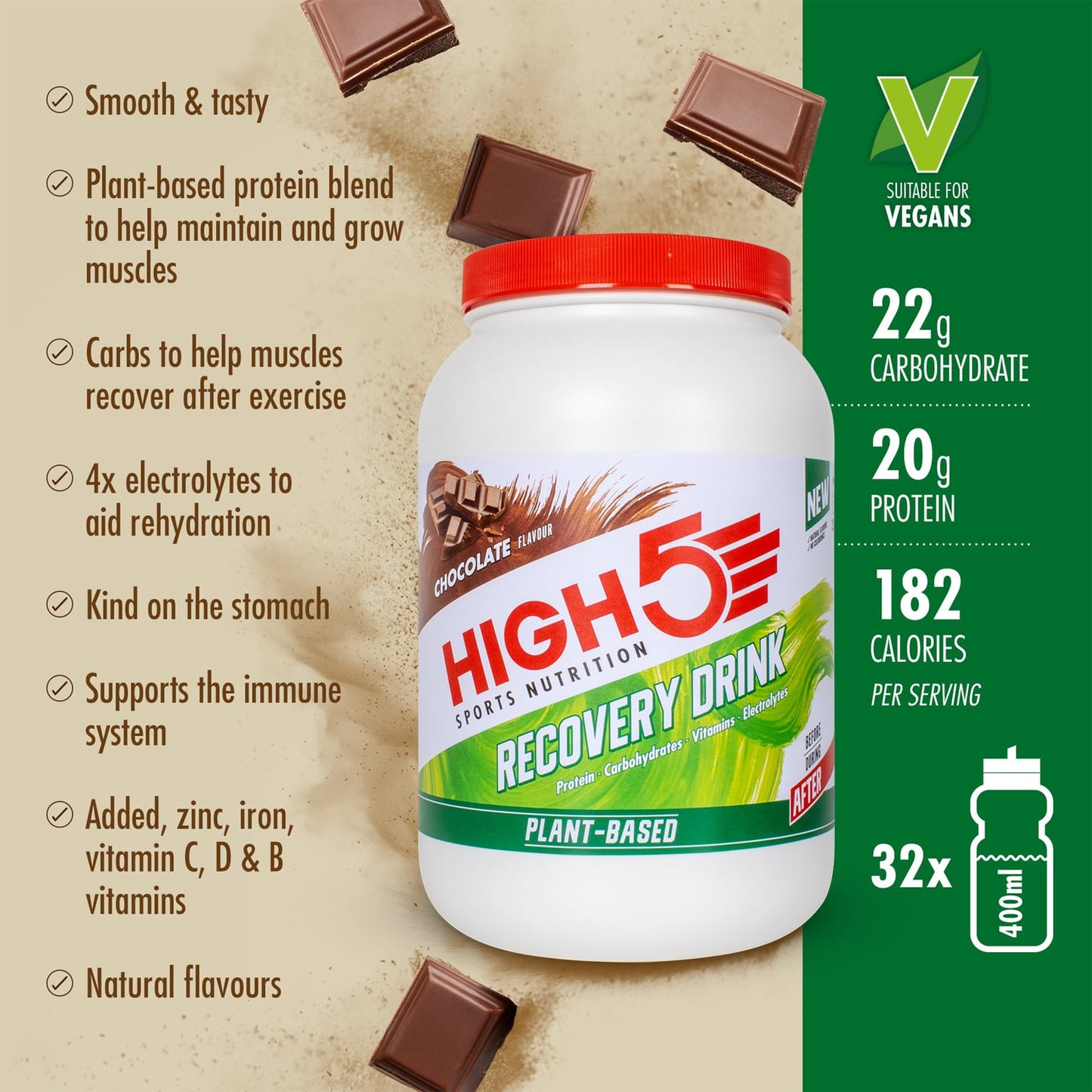 Recovery Drink HIGH5 PLANT-BASED RECOVERY DRINK (1.6kg) Schokolade