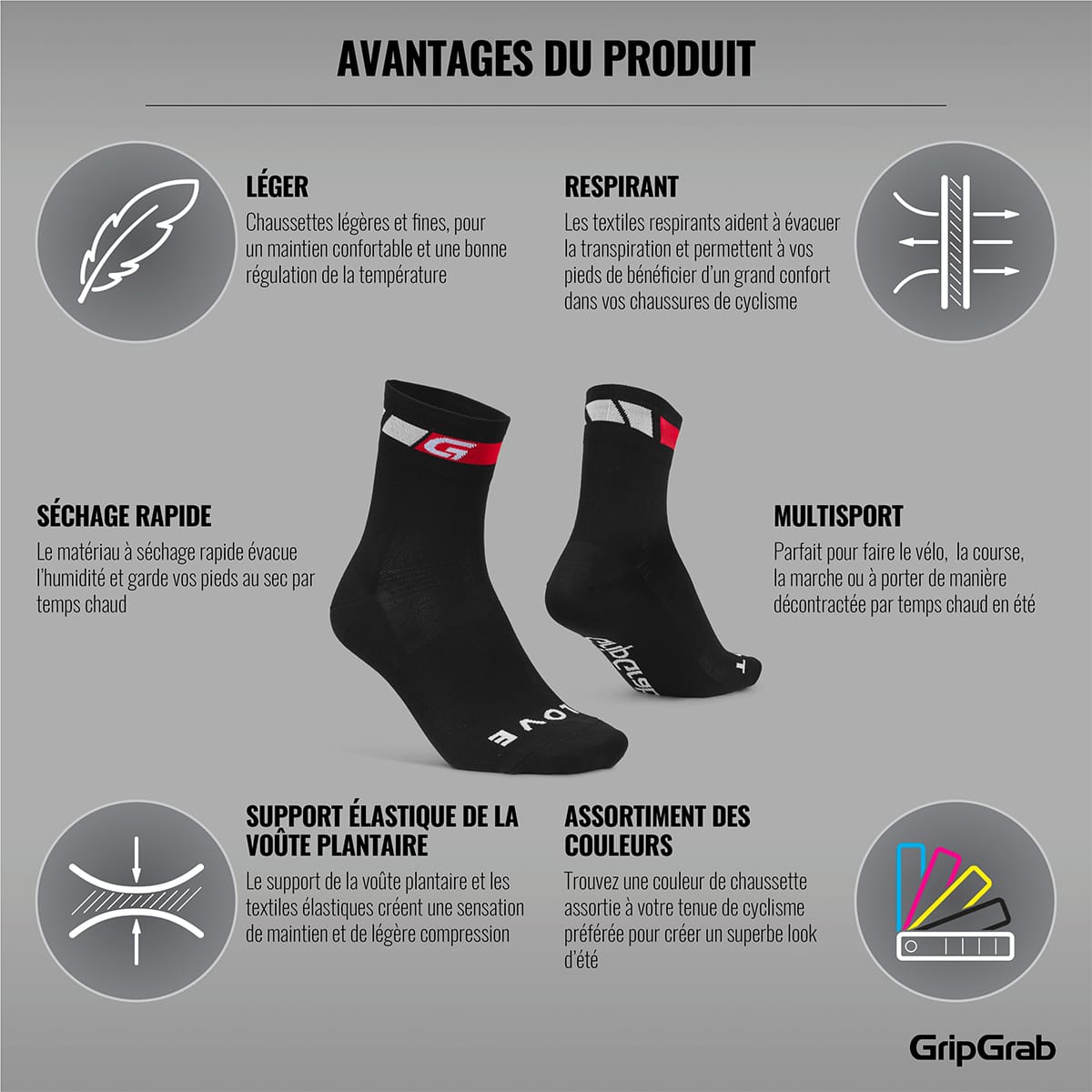 Chaussettes GRIPGRAB REGULAR CUT Noir