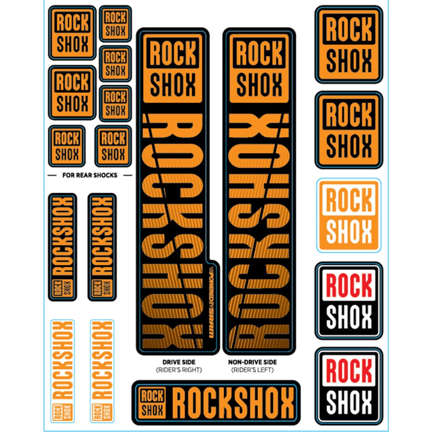Kit Stickers pour Fourches Simple Té  ROCKSHOX Plongeurs 35 mm (2018+) Orange