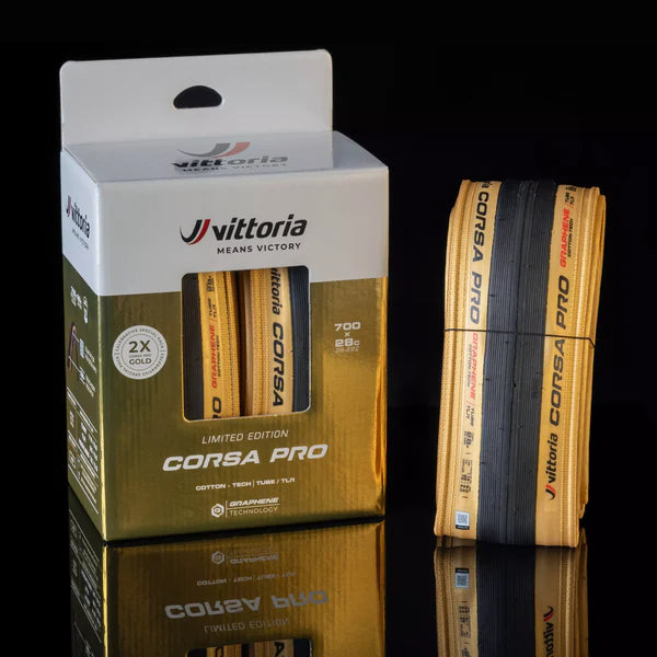 Ein Paar VITTORIA CORSA PRO 700c Tubeless Ready Reifen - Limitierte Auflage Gold