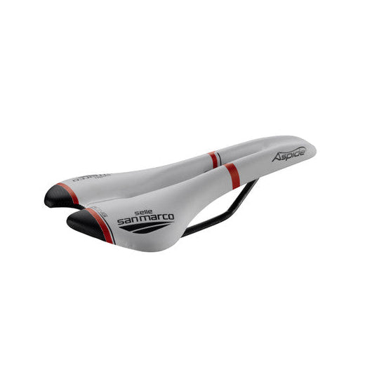 Selle SAN MARCO ASPIDE RACING OPEN FIT NARROW Rails Xsilite Blanc/Noir/Rouge
