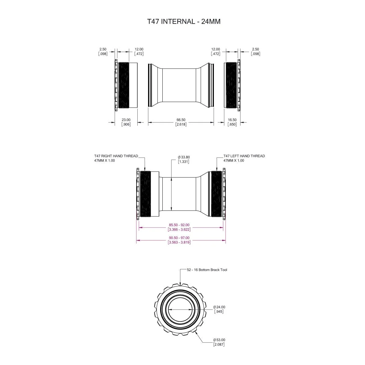 Tretlagergehäuse WOLFTOOTH T47 24mm Schwarz