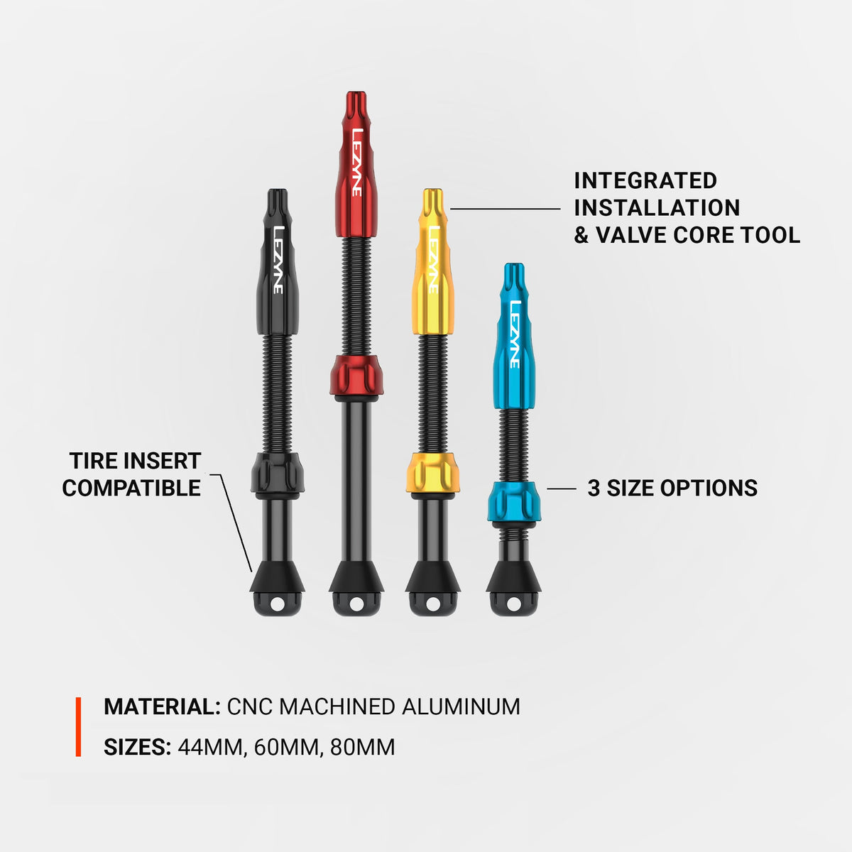 2er-Set LEZYNE CNC PRO Tubeless-Ventile 44 mm Schwarz