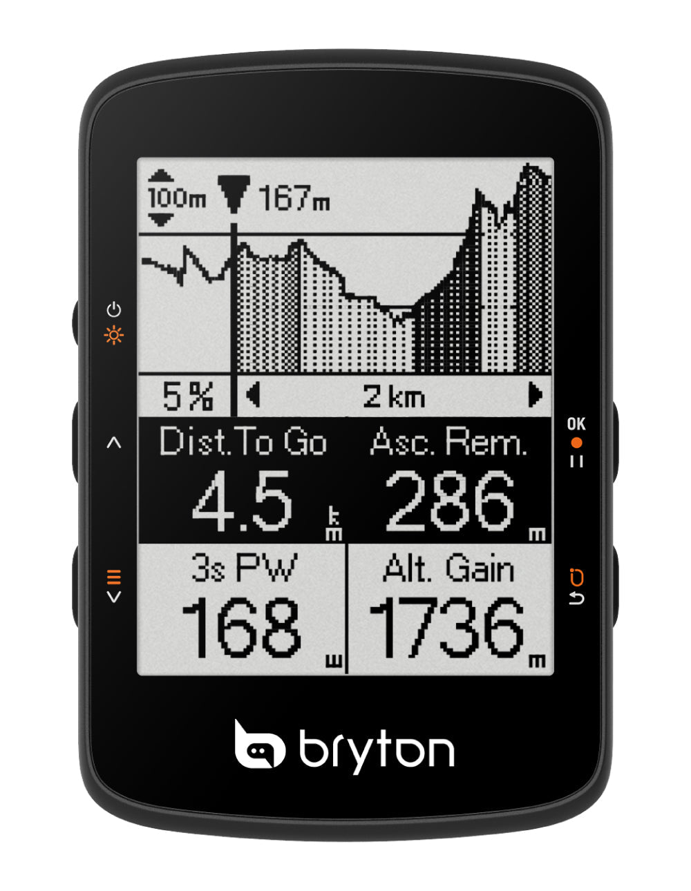 Compteur GPS BRYTON RIDER 460 E — écran Climb Challenge et profil de montée