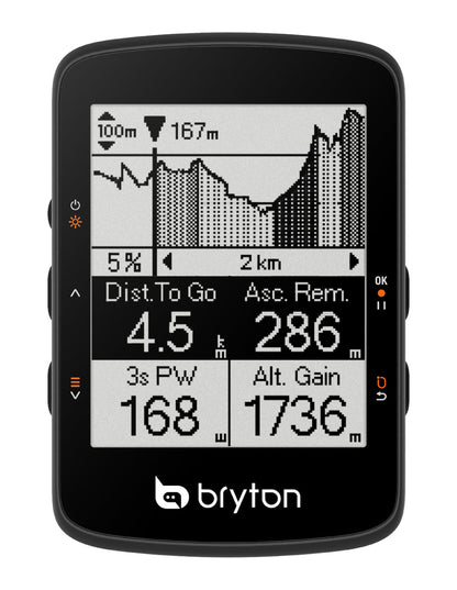 Compteur GPS BRYTON RIDER 460 E — écran Climb Challenge et profil de montée