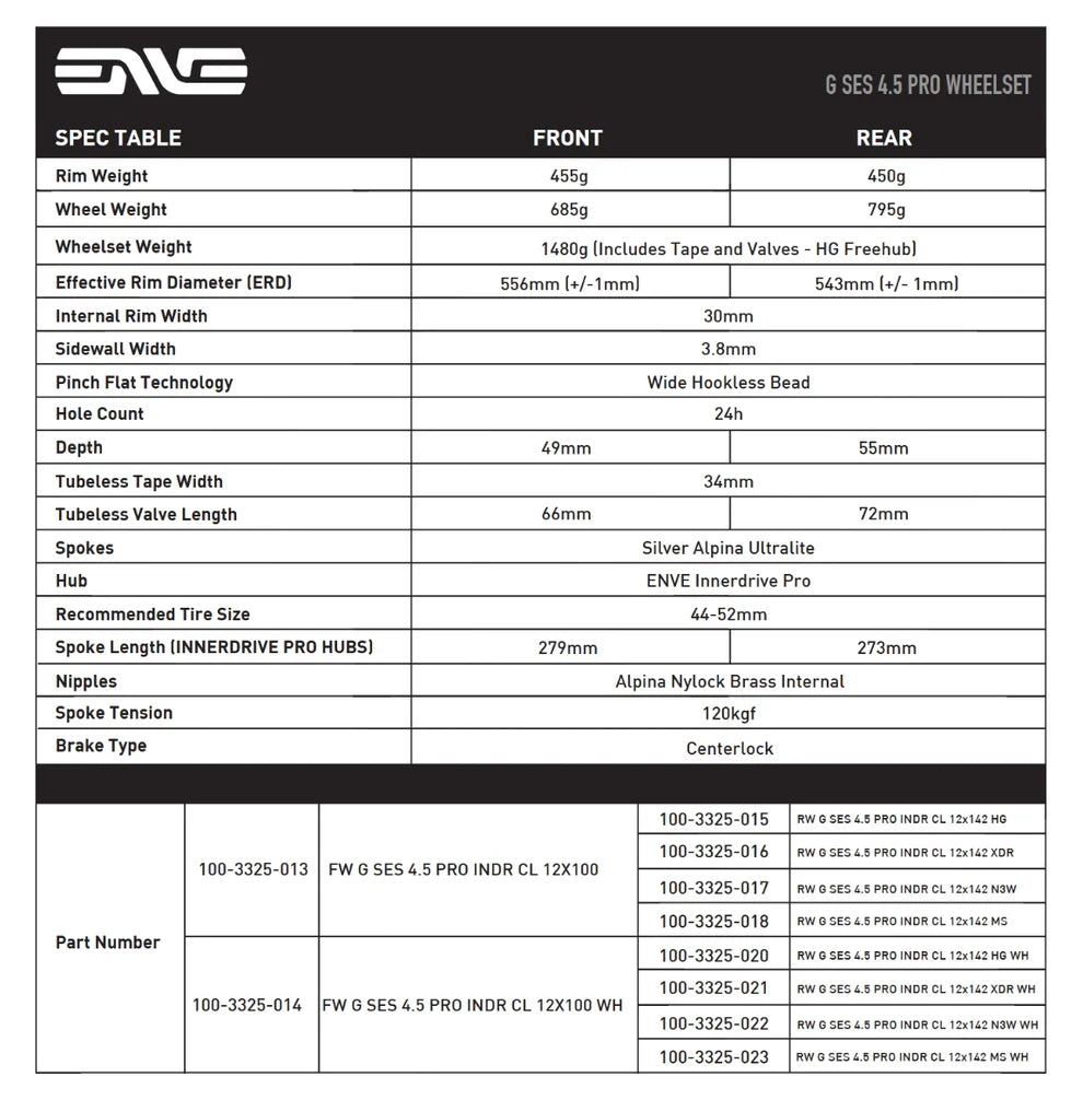 Paire de Roues ENVE G SES 4.5 PRO Tubeless Ready (Center Lock) Noir/Chrome