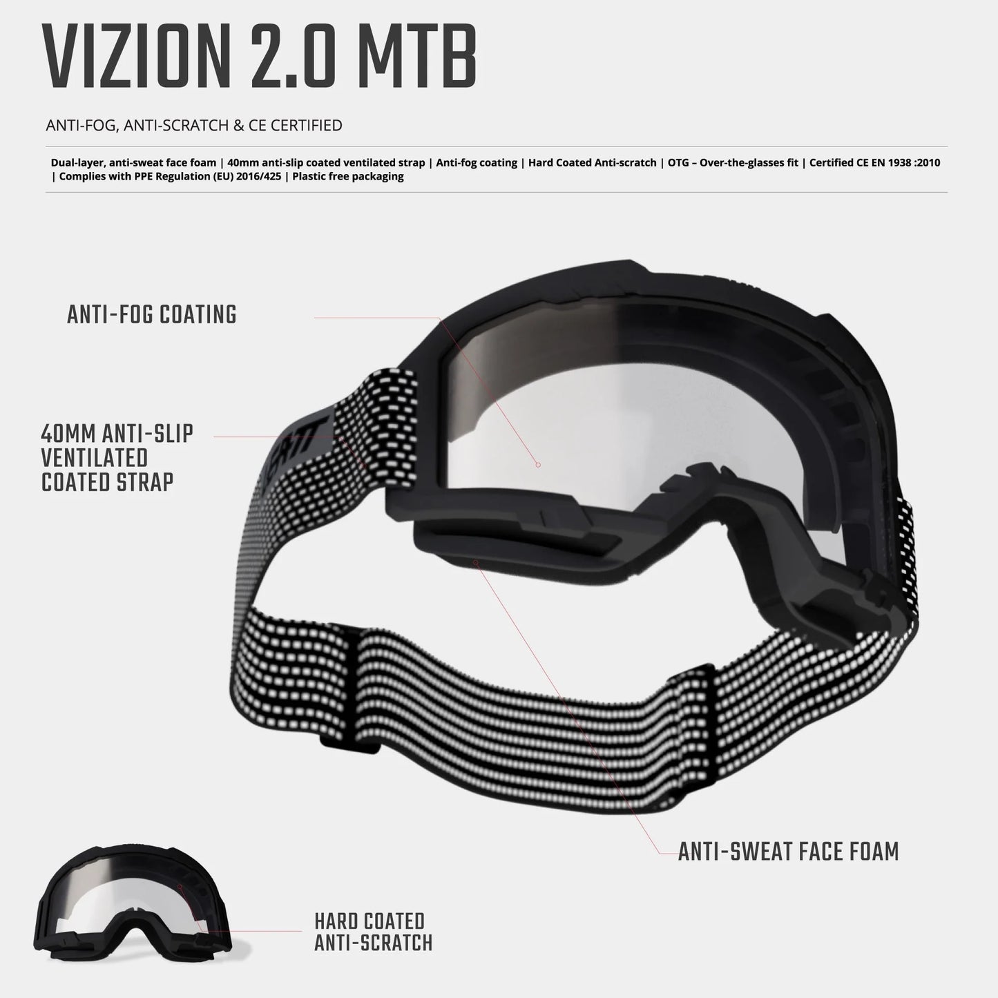 Masque LEATT VIZION 2.0 MTB Blanc Écran Transparent