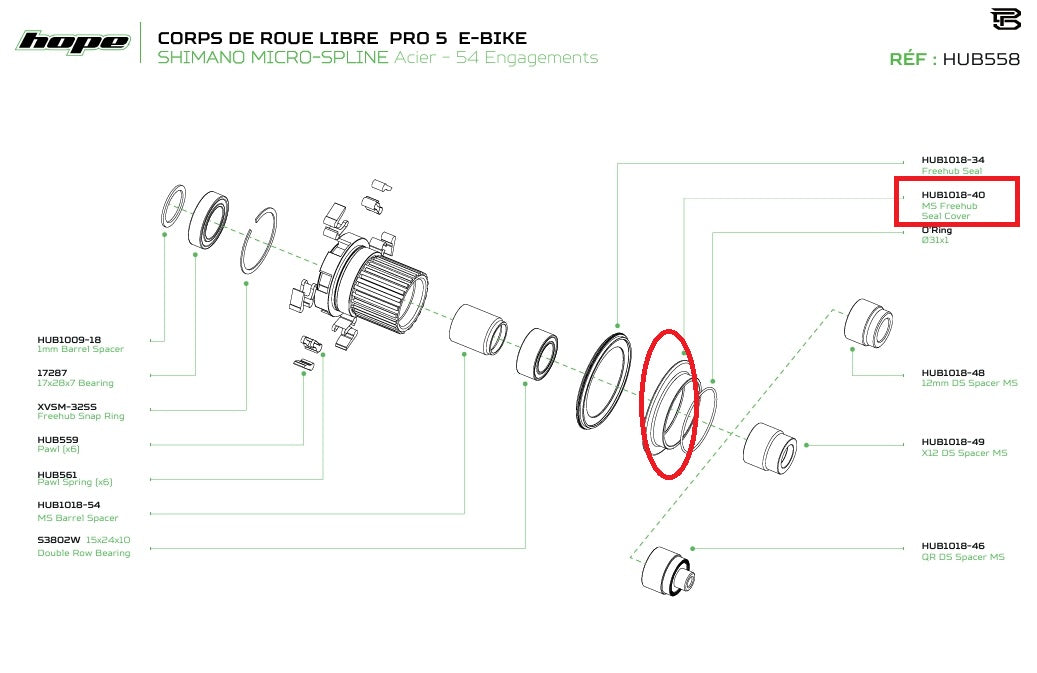 Couvercle de Joint pour Corps de Roue Libre Moyeu HOPE PRO 5 Microspline