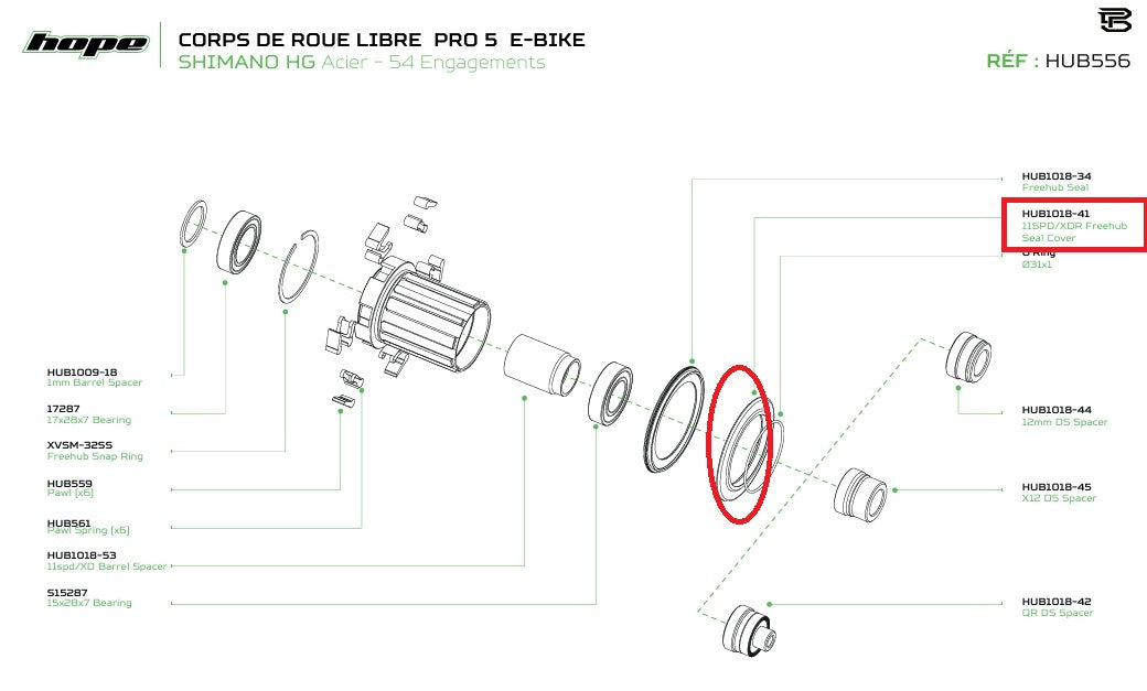 Couvercle de Joint pour Corps de Roue Libre Moyeu HOPE PRO 5 Shimano HG