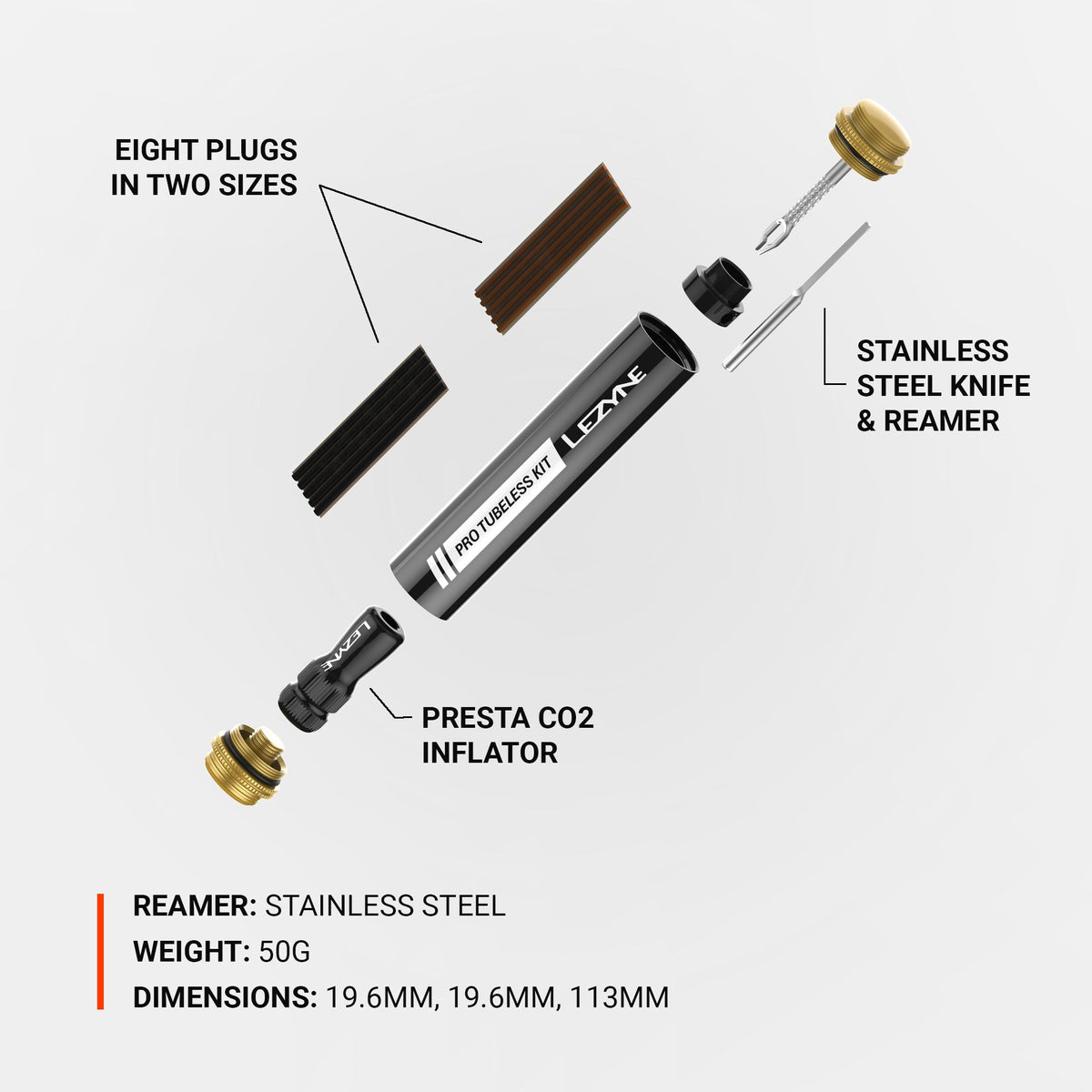 LEZYNE PRO Loaded Tubeless-Reparaturset mit 20-g-CO2-Kartusche Schwarz