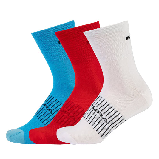 Chaussettes ENDURA COOLMAX RACE 3 Paires Blanc/Bleu/Rouge