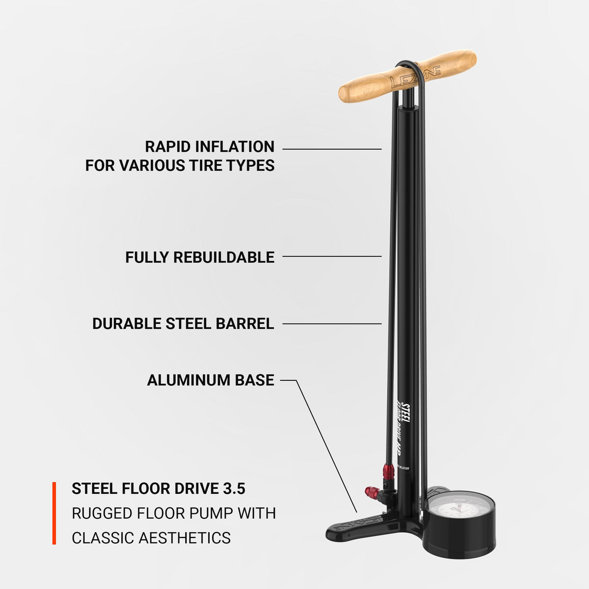 Standpumpe LEZYNE STEEL FLOOR DRIVE 3.5 Grau