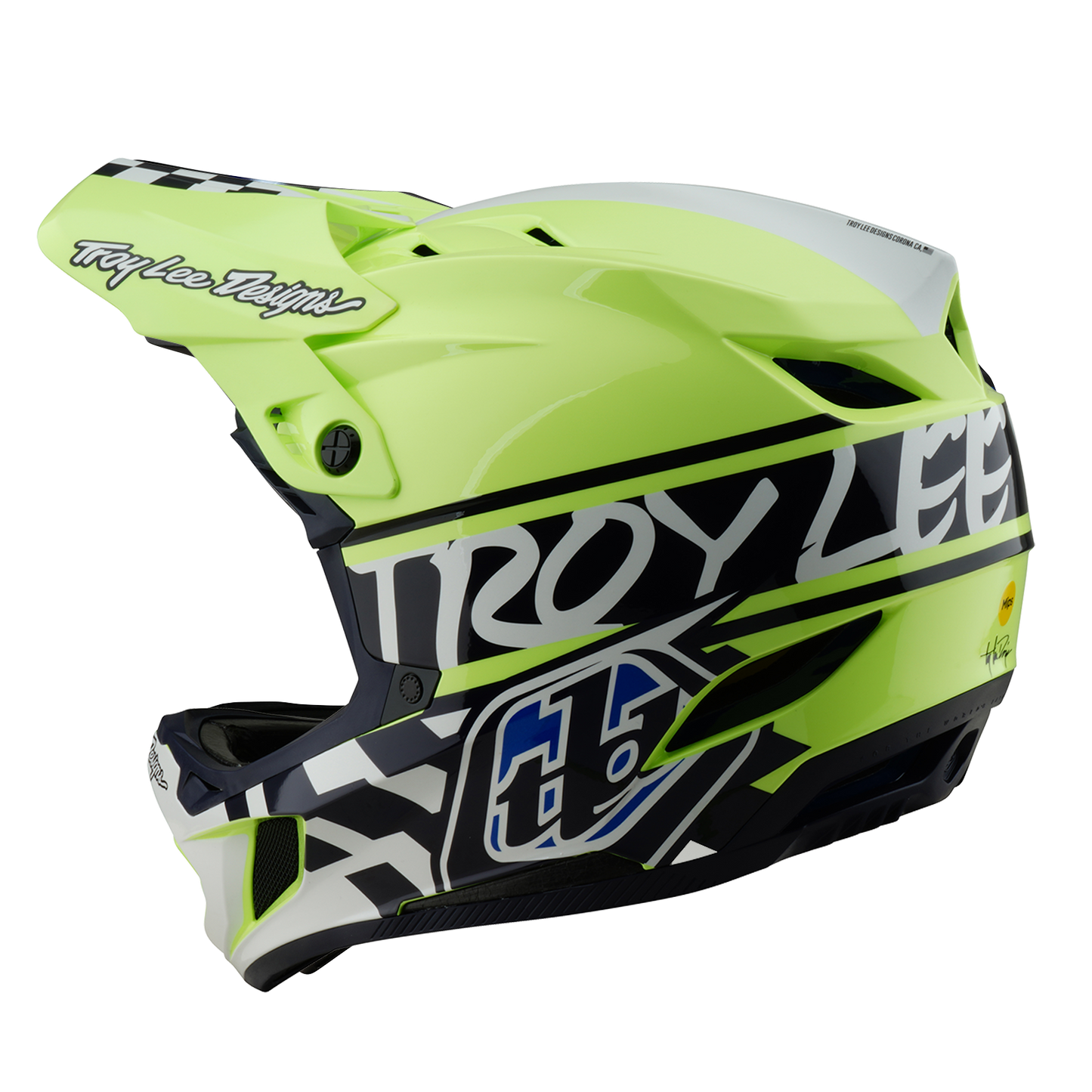 Casque VTT TROY LEE DESIGNS D4 POLYACRYLITE MIPS FIFTY 50 Jaune/Bleu