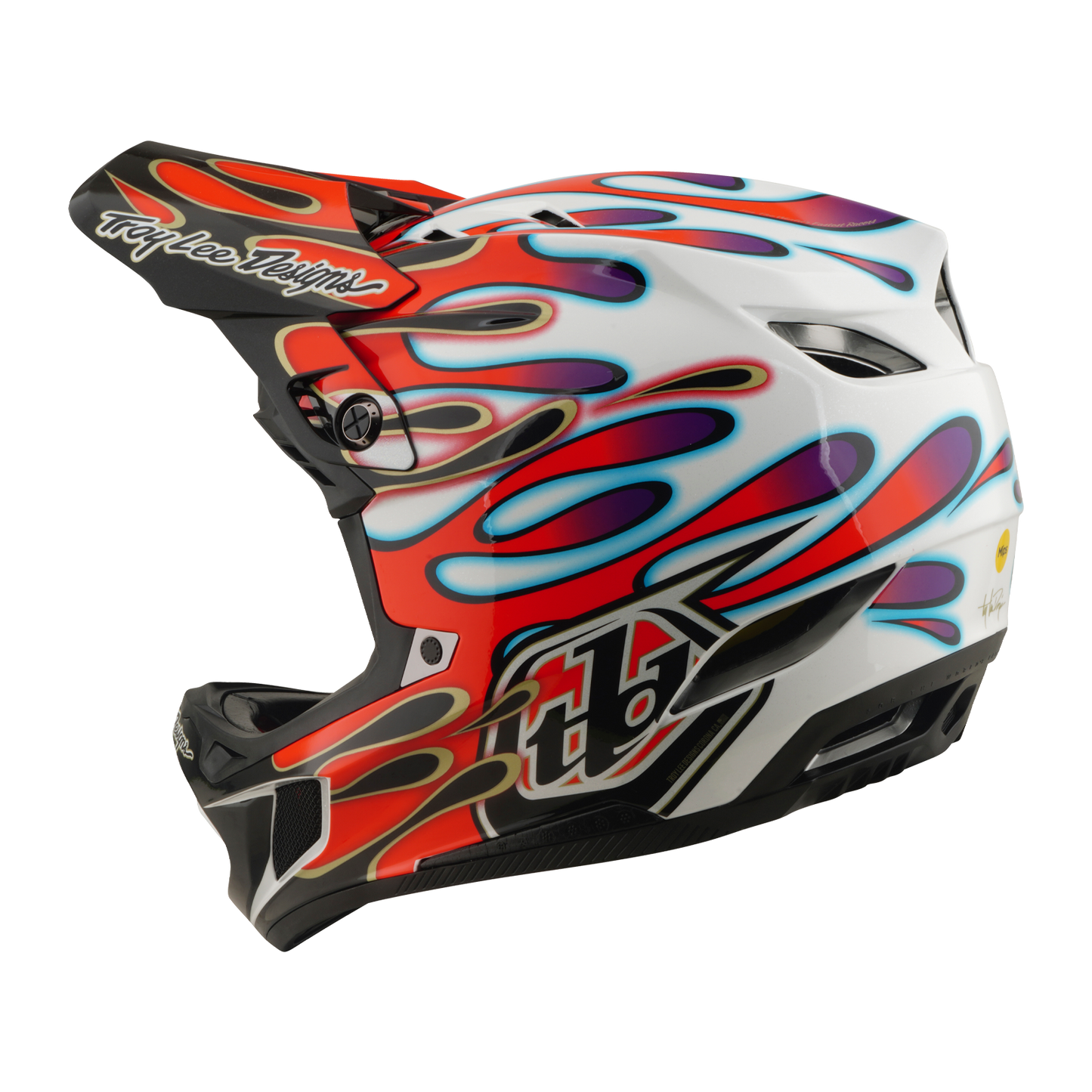 Casque VTT TROY LEE DESIGNS D4 COMPOSITE MIPS OVERSPRAY Blanc/Rouge