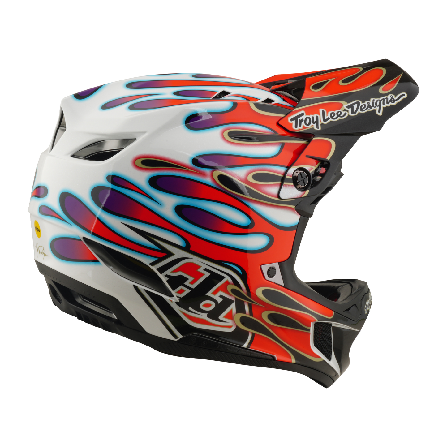 Casque VTT TROY LEE DESIGNS D4 COMPOSITE MIPS OVERSPRAY Blanc/Rouge