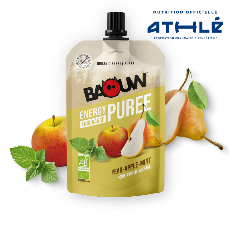 Purée Energétique BAOUW Bio Recette aux Fruits Poire/Pomme/Menthe (90g)