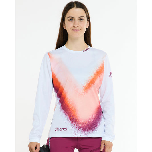 Maillot DHARCO GRAVITY FIREBIRD Manches Longues Femme Blanc/Orange