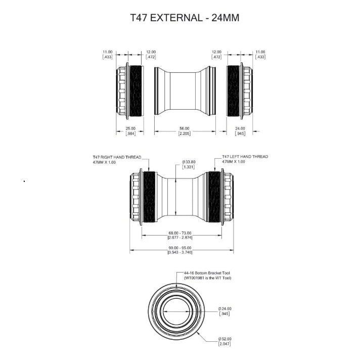 WOLFTOOTH T47 Externe Pedalbox 24mm raw Silver