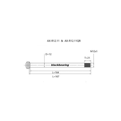 Hinterradachse BLACKBEARING 12x142 mm (12mm-167-M12x1-21mm) QR