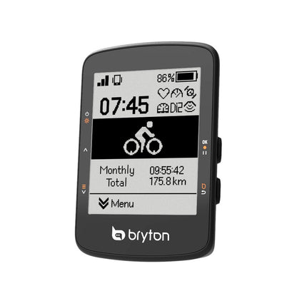 Compteur GPS BRYTON RIDER 460 E — vue de trois quarts, écran d’accueil