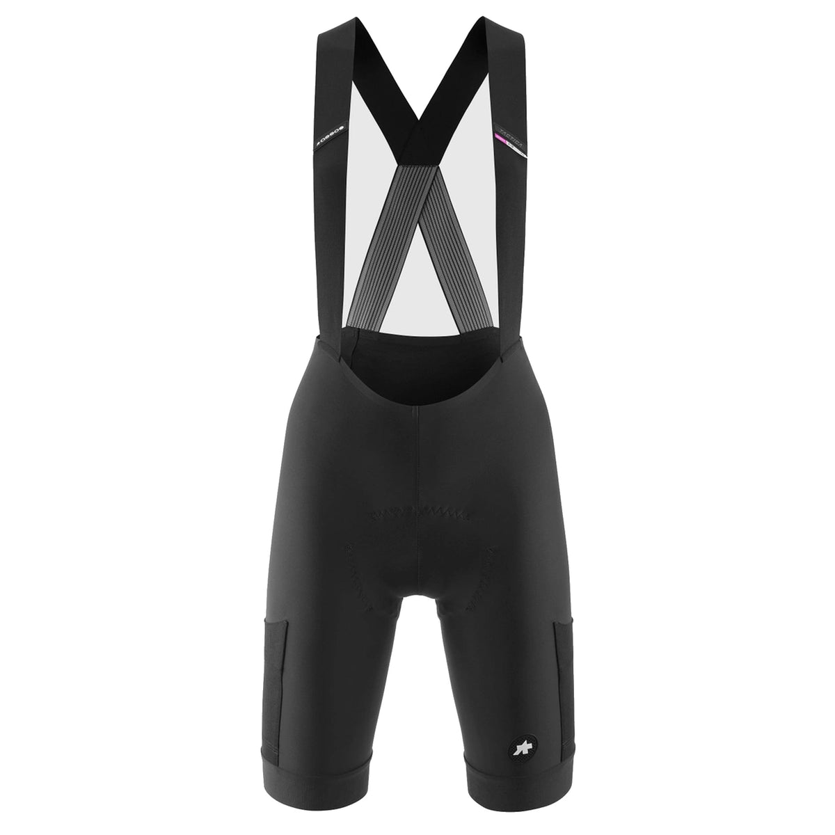 Kurze ASSOS TACTICA KIESKAFER T5 GRAVEL Damen-Trägerhose, Schwarz — weißer Hintergrund, 2000 x 2000