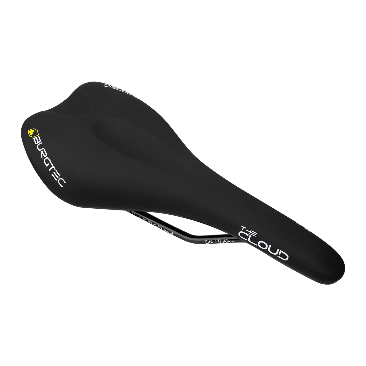 BURGTEC THE CLOUD MK2 Sattel mit Titangestell in Schwarz — Dreiviertelansicht